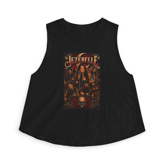 Jezebelle Rock Band Crop Top — Gothic Skull & Rose Concert Graphic